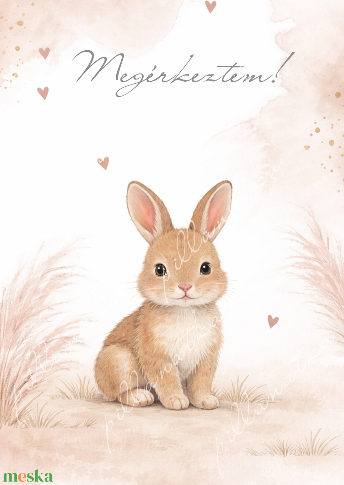 Megérkeztem � Nyuszis babaköszöntő kártya (digitális) - baba - mama - babaemlékek - bababejelentők - Meska.hu