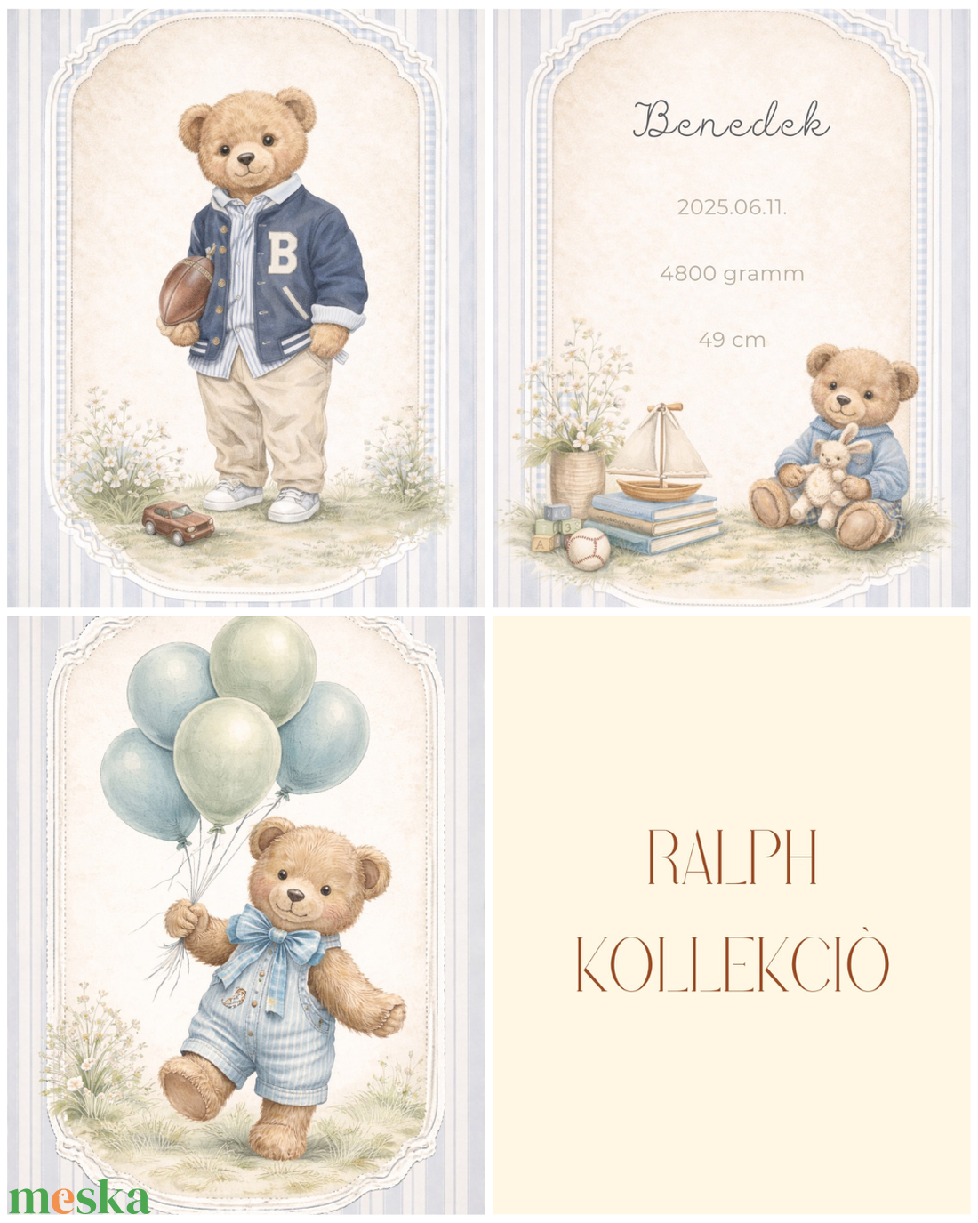 Vintage Teddy � személyre szabható poszter szett fiúknak - baba - mama - babaszoba dekoráció - babaposzter - Meska.hu