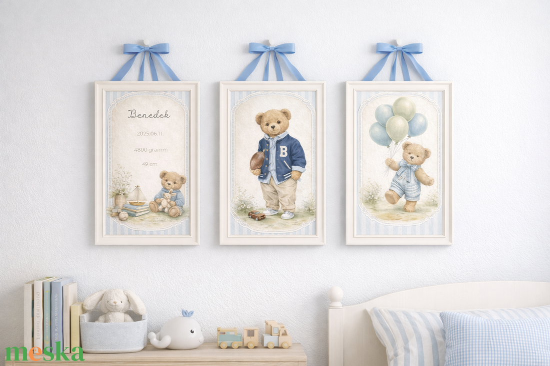 Vintage Teddy � személyre szabható poszter szett fiúknak - baba - mama - babaszoba dekoráció - babaposzter - Meska.hu
