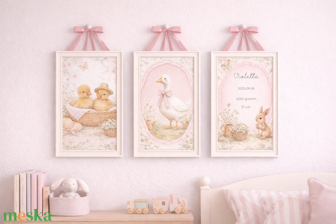 Vintage Garden � személyre szabható babaposzter szett kislányoknak - baba - mama - babaszoba dekoráció - babaposzter - Meska.hu