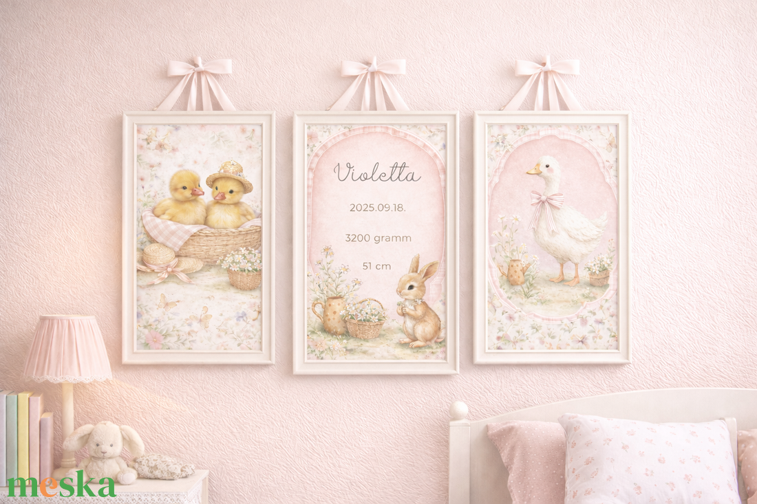 Vintage Garden � személyre szabható babaposzter szett kislányoknak - baba - mama - babaszoba dekoráció - babaposzter - Meska.hu
