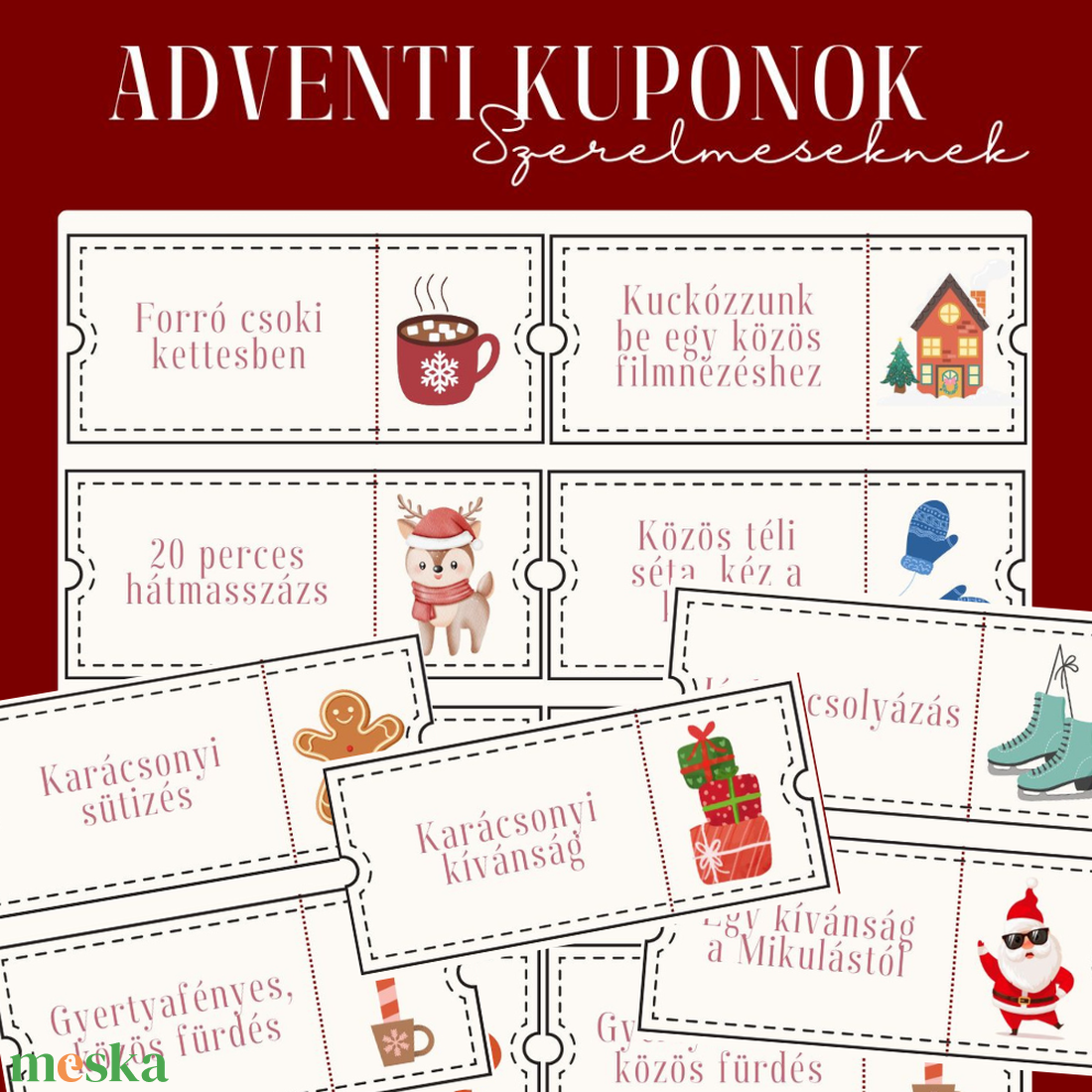 Nyomtatható karácsonyi, adventi kuponok szerelmeseknek - karácsony - adventi díszek - adventi naptár - Meska.hu