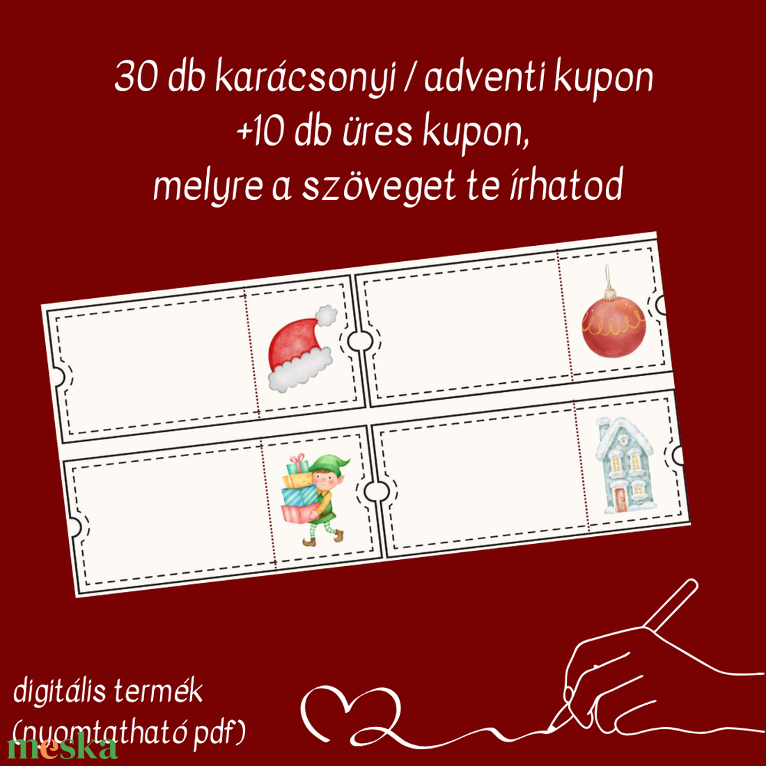 Nyomtatható karácsonyi, adventi kuponok szerelmeseknek - karácsony - adventi díszek - adventi naptár - Meska.hu