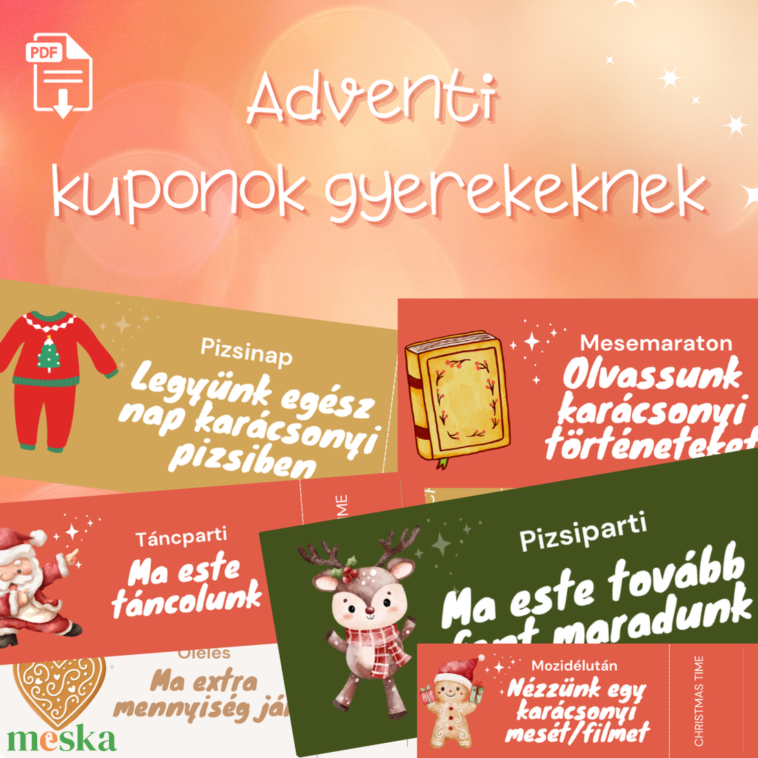 Adventi kuponok gyerekeknek  24+4 db nyomtatható kupon az adventi naptárba - karácsony - adventi díszek - adventi naptár - Meska.hu