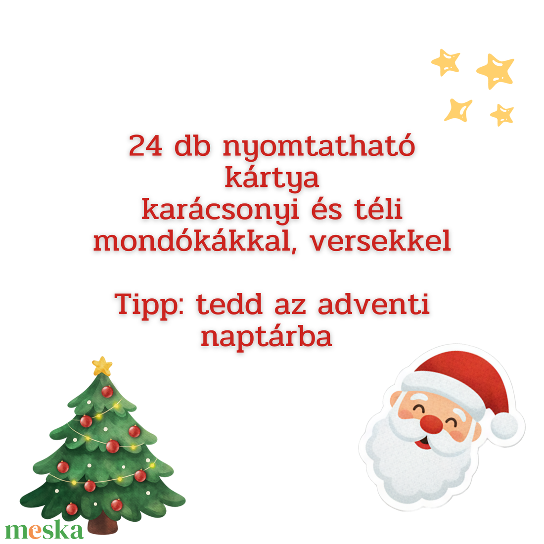 Téli és karácsonyi mondókák és versek  24 db nyomtatható kártya (PDF) - karácsony - adventi díszek - adventi naptár - Meska.hu