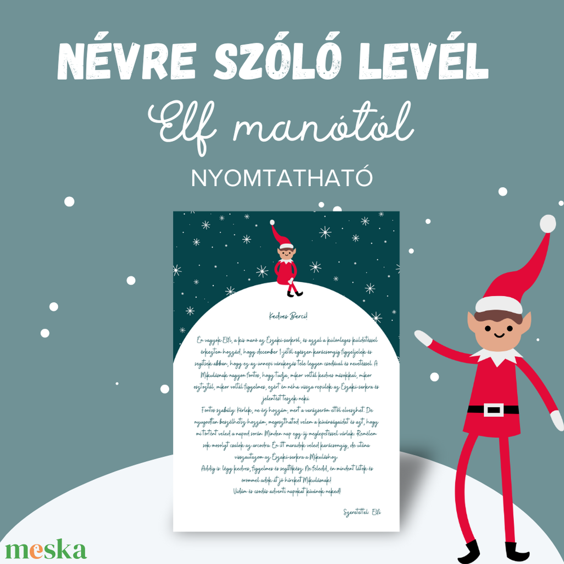 Névre szóló levél Elf manótól (nyomtatható pdf) - karácsony - karácsonyi ajándékozás - karácsonyi képeslap, üdvözlőlap, ajándékkísérő - Meska.hu