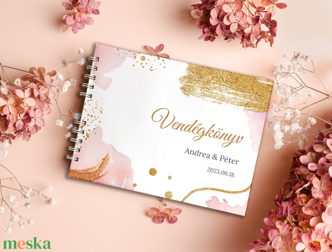 Modern rózsaszín arany esküvői vendégkönyv, fotóalbum - esküvő - emlék & ajándék - vendégkönyv - Meska.hu