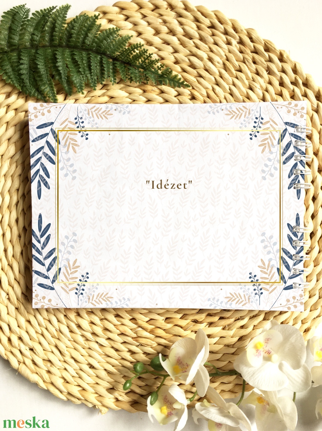 Kék modern leveles esküvői vendégkönyv, fotóalbum - esküvő - emlék & ajándék - vendégkönyv - Meska.hu