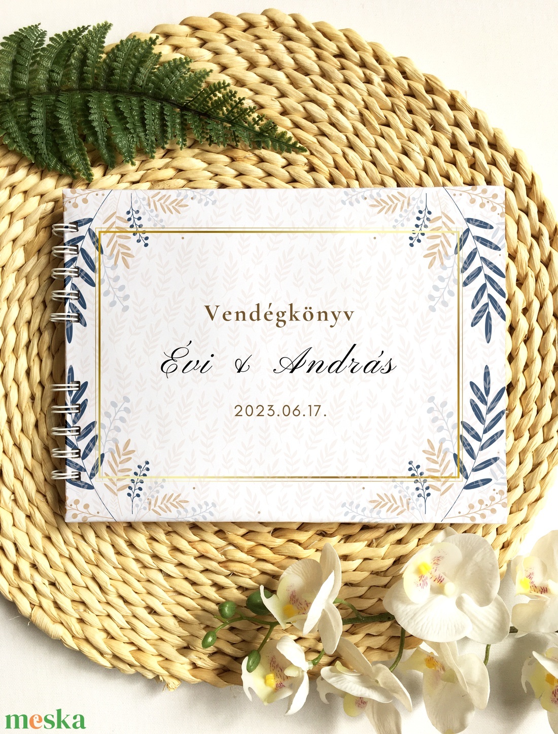 Kék modern leveles esküvői vendégkönyv, fotóalbum - esküvő - emlék & ajándék - vendégkönyv - Meska.hu