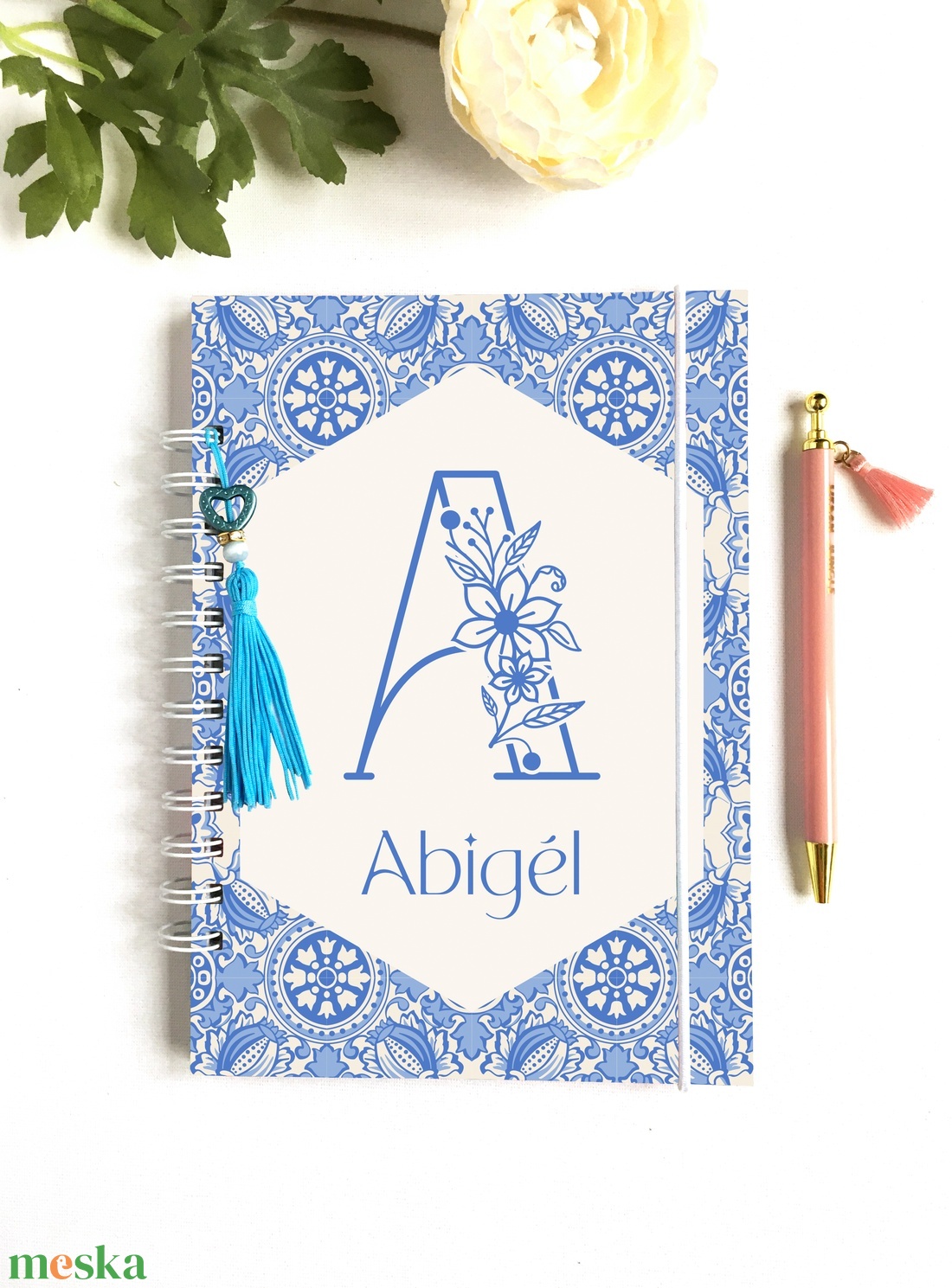 Abigél - Díszített spirálfüzet, egyedi, névre szóló - otthon & életmód - papír, írószer - jegyzetfüzet & napló - Meska.hu