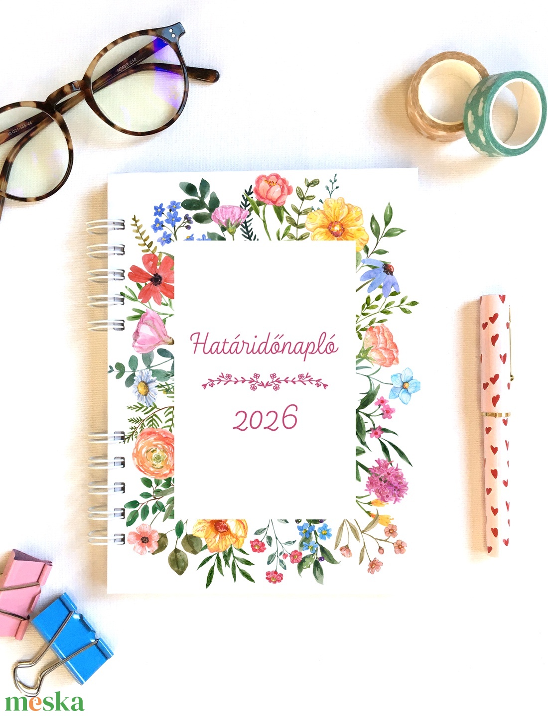 Virágmintás, egyedi borítós határidőnapló 2026 - otthon & életmód - papír, írószer - naptár & tervező - Meska.hu