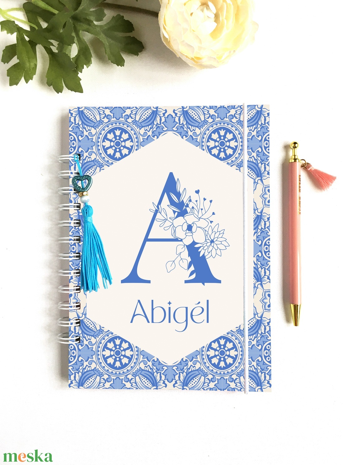 Abigél - Díszített spirálfüzet, egyedi, névre szóló - otthon & életmód - papír, írószer - jegyzetfüzet & napló - Meska.hu