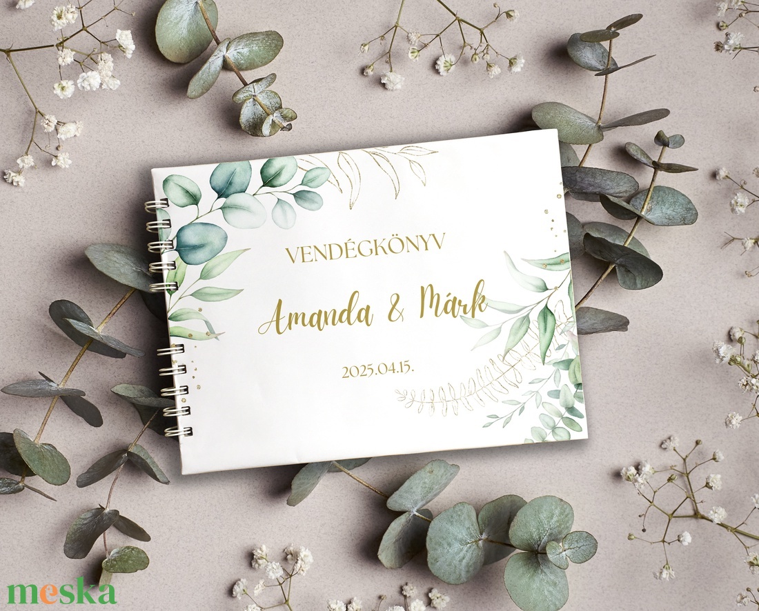 Modern greenery esküvői vendégkönyv, fotóalbum - esküvő - emlék & ajándék - vendégkönyv - Meska.hu
