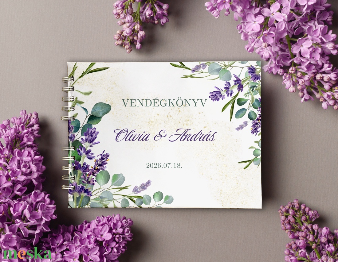 Levendula és arany vendégkönyv, fotóalbum - esküvő - emlék & ajándék - vendégkönyv - Meska.hu
