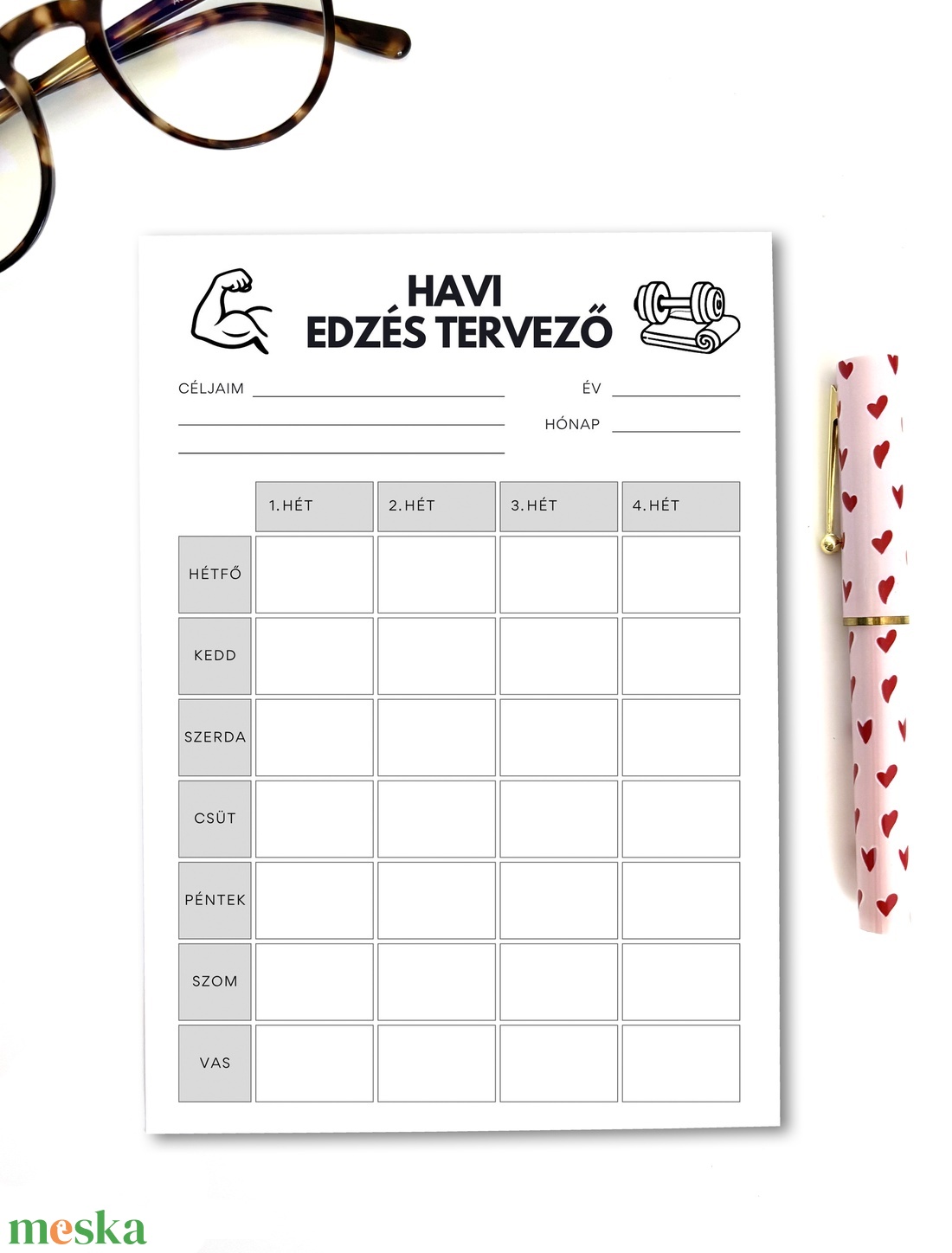 Nyomtatható havi edzés tervező jegyzettömb - otthon & életmód - papír, írószer - naptár & tervező - Meska.hu