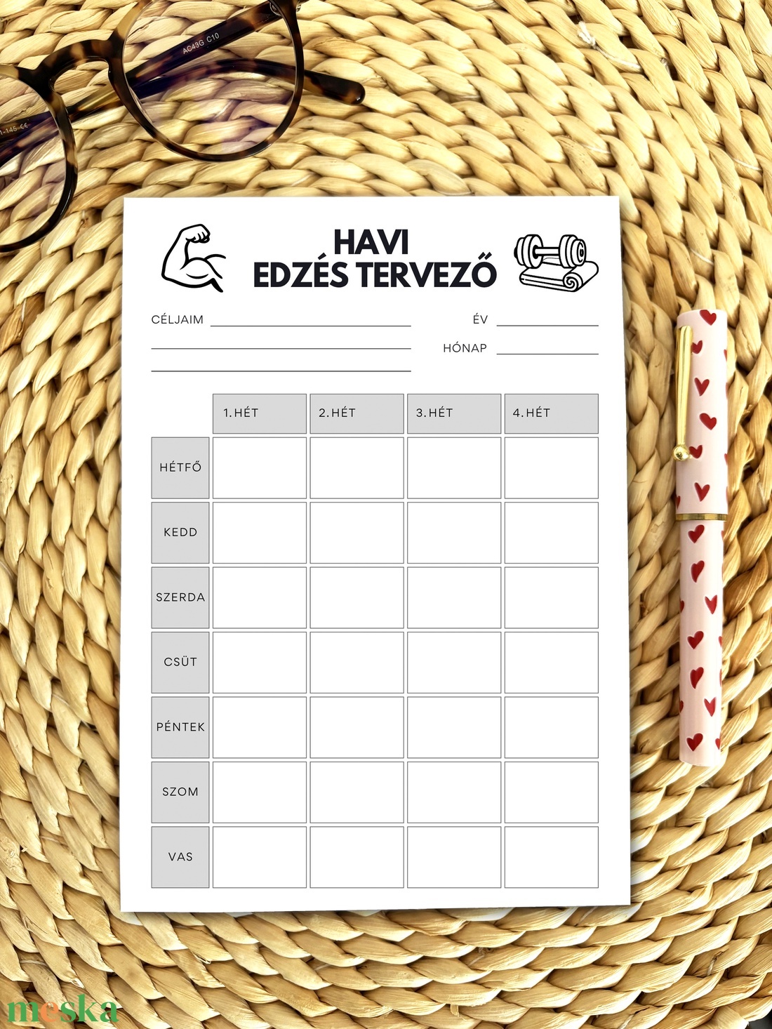 Nyomtatható havi edzés tervező jegyzettömb - otthon & életmód - papír, írószer - naptár & tervező - Meska.hu