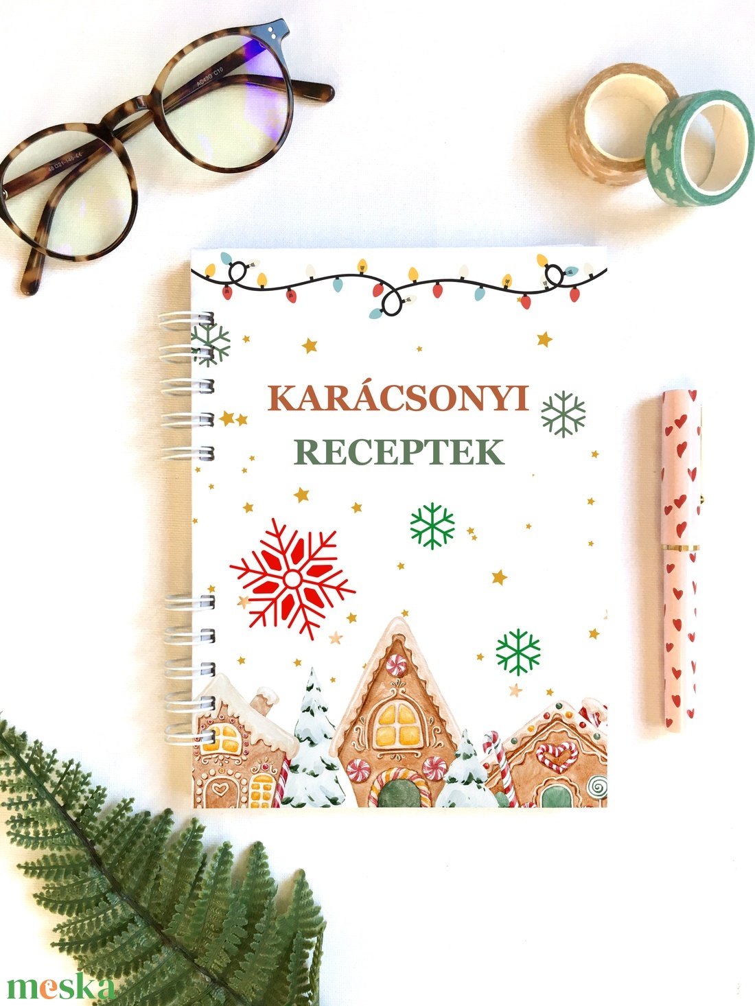 Karácsonyi hópelyhes mintás receptfüzet, receptgyűjtő spirálfüzet - otthon & életmód - konyhafelszerelés, tálalás - sütés, főzés - receptfüzet - Meska.hu