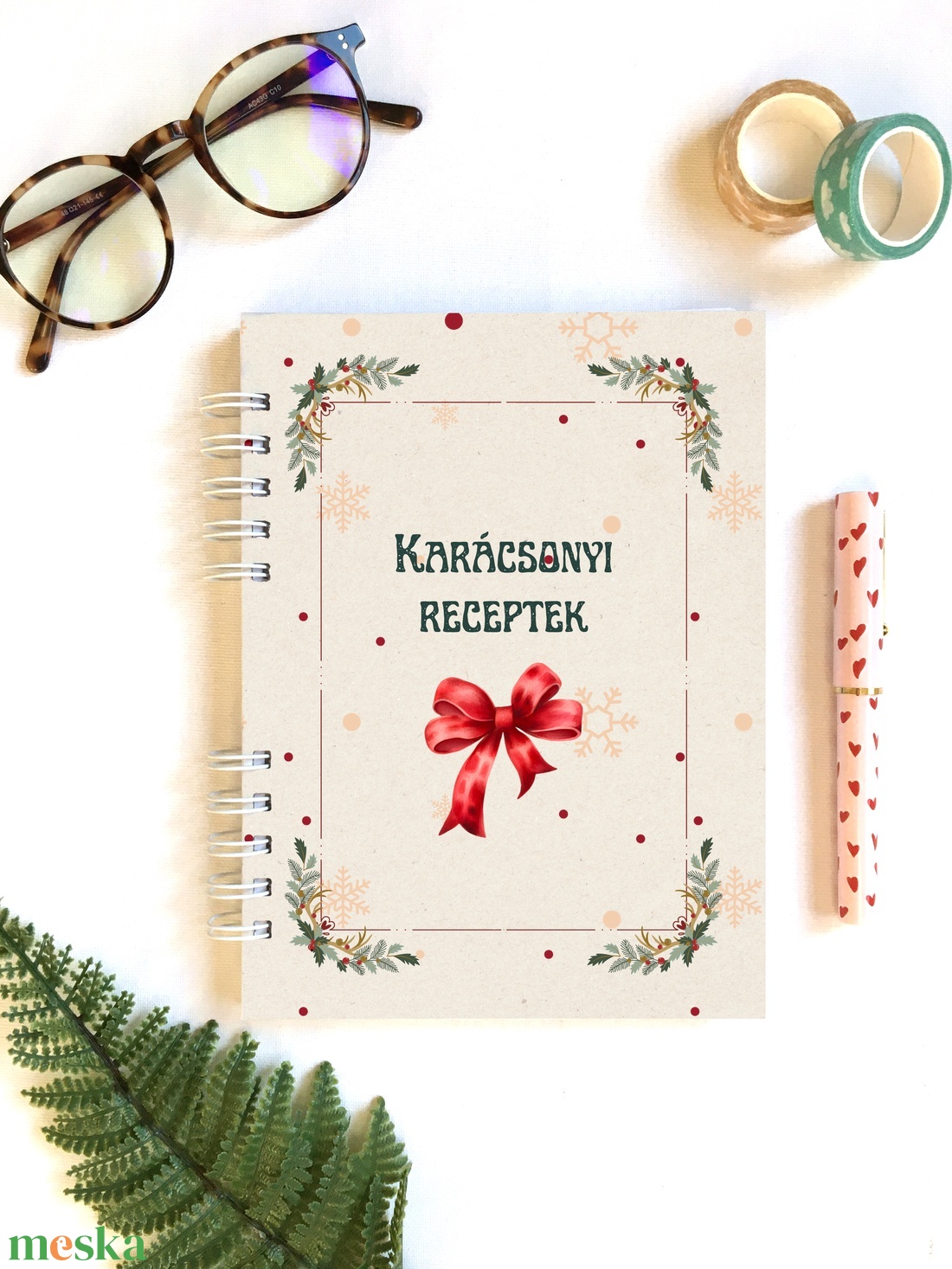 Karácsonyi retró mintás receptfüzet, receptgyűjtő spirálfüzet - otthon & életmód - konyhafelszerelés, tálalás - sütés, főzés - receptfüzet - Meska.hu