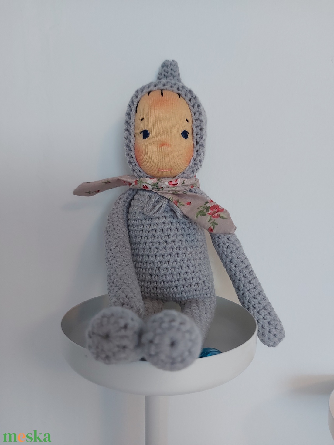 Szürke waldorf fejű baba - játék & sport - plüssállat & játékfigura - ember - Meska.hu