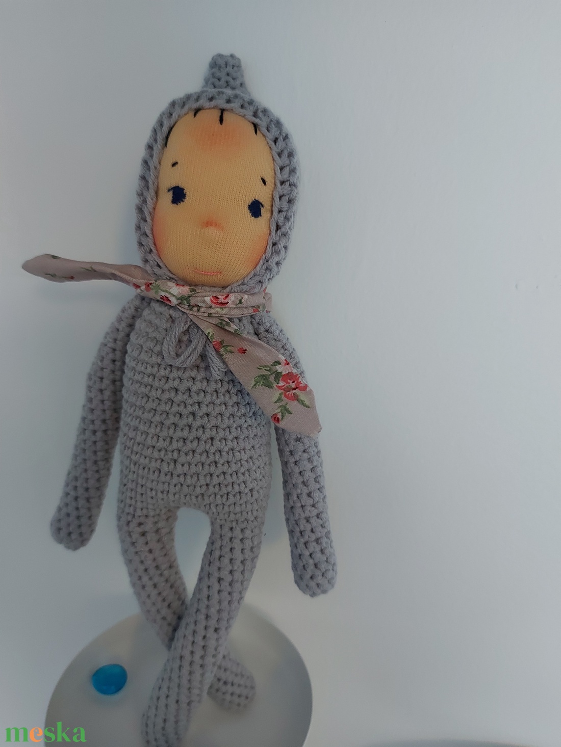 Szürke waldorf fejű baba - játék & sport - plüssállat & játékfigura - ember - Meska.hu