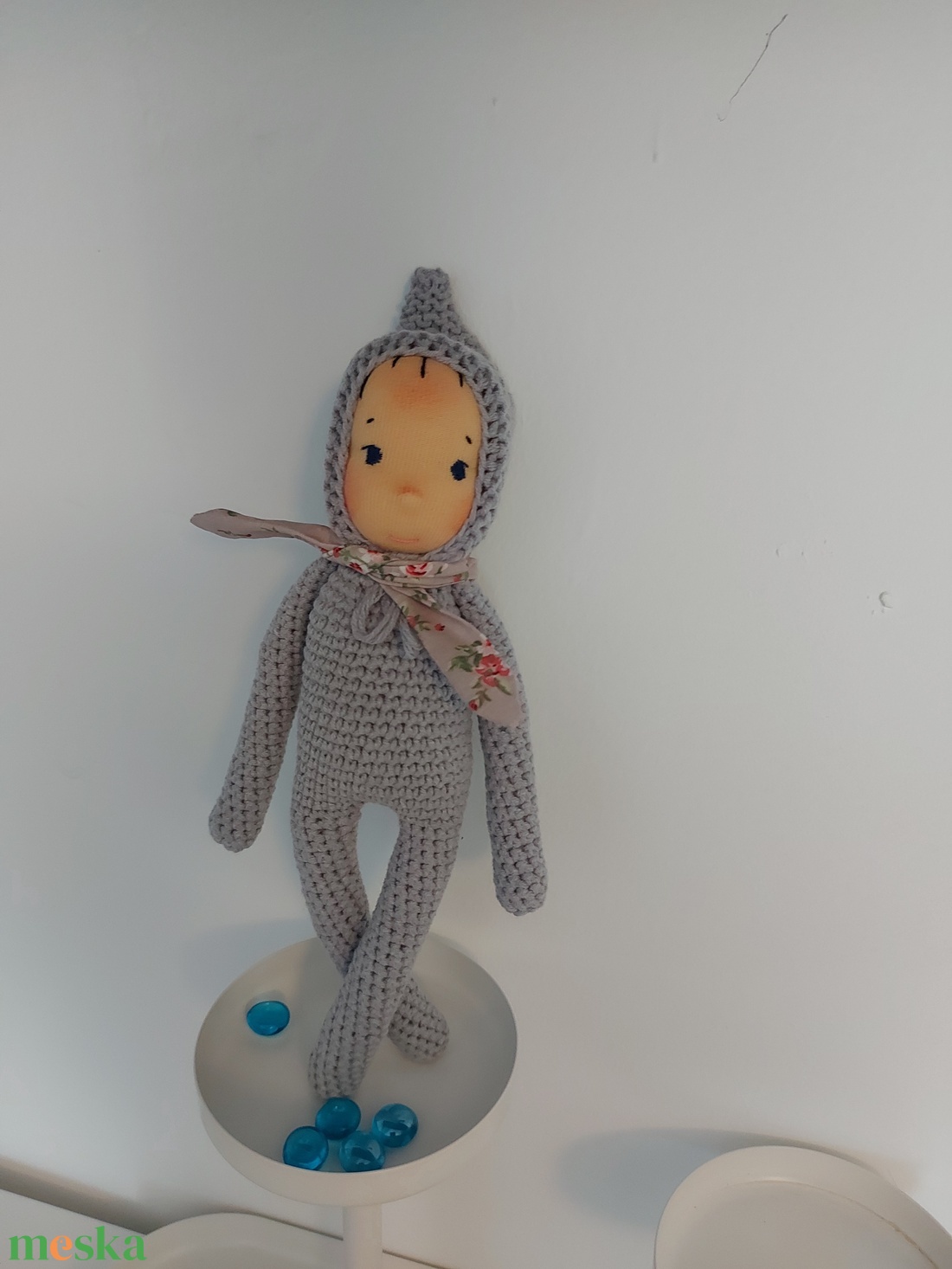 Szürke waldorf fejű baba - játék & sport - plüssállat & játékfigura - ember - Meska.hu