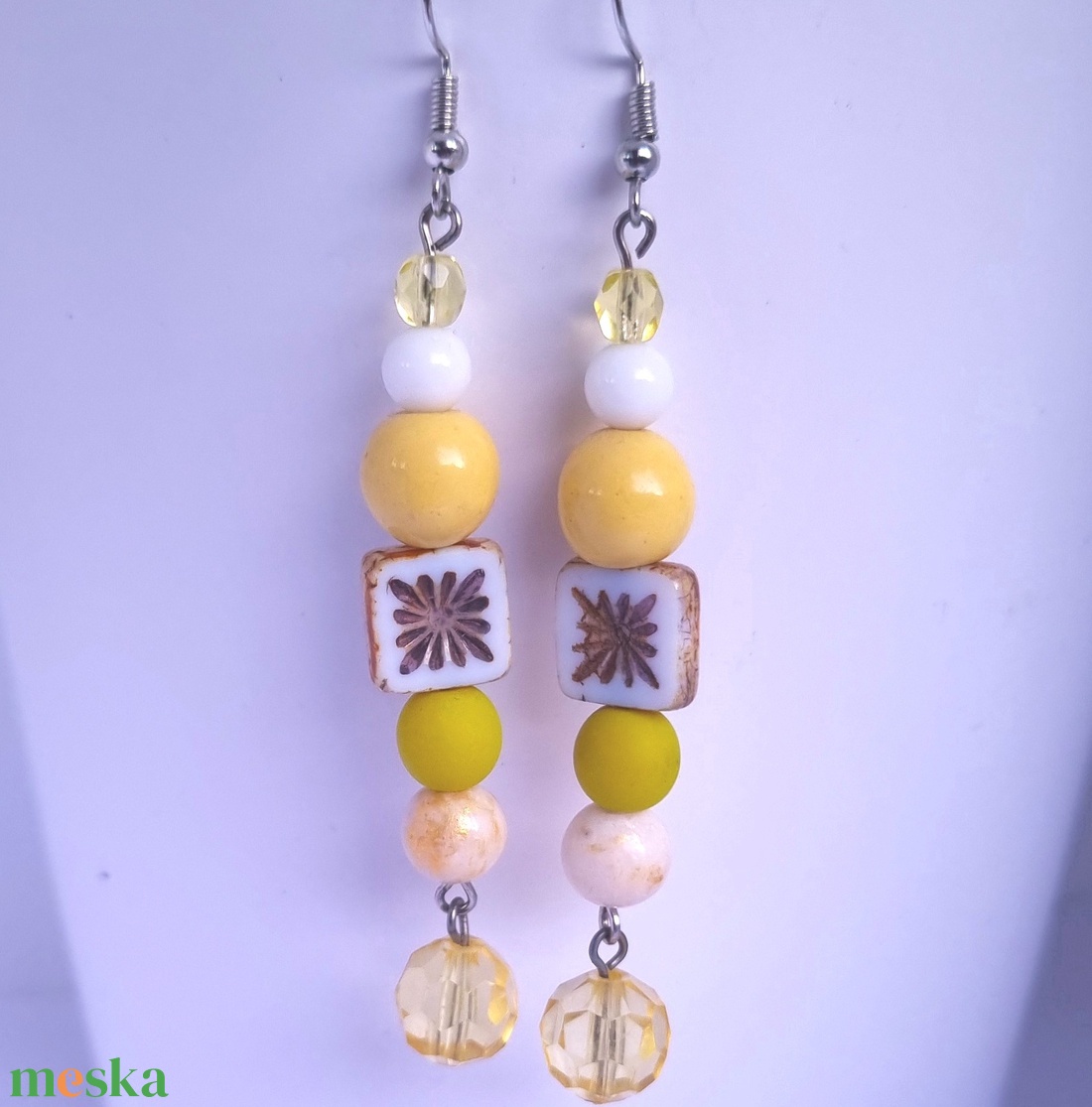 Napsugár-hosszú fülbevaló ásványgyöngyökkel - ékszer - fülbevaló - lógó fülbevaló - Meska.hu