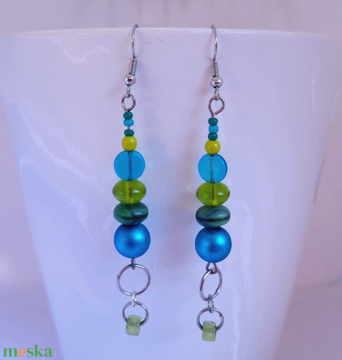 Kékzöld-különleges üveggyöngyökből - ékszer - fülbevaló - lógó fülbevaló - Meska.hu