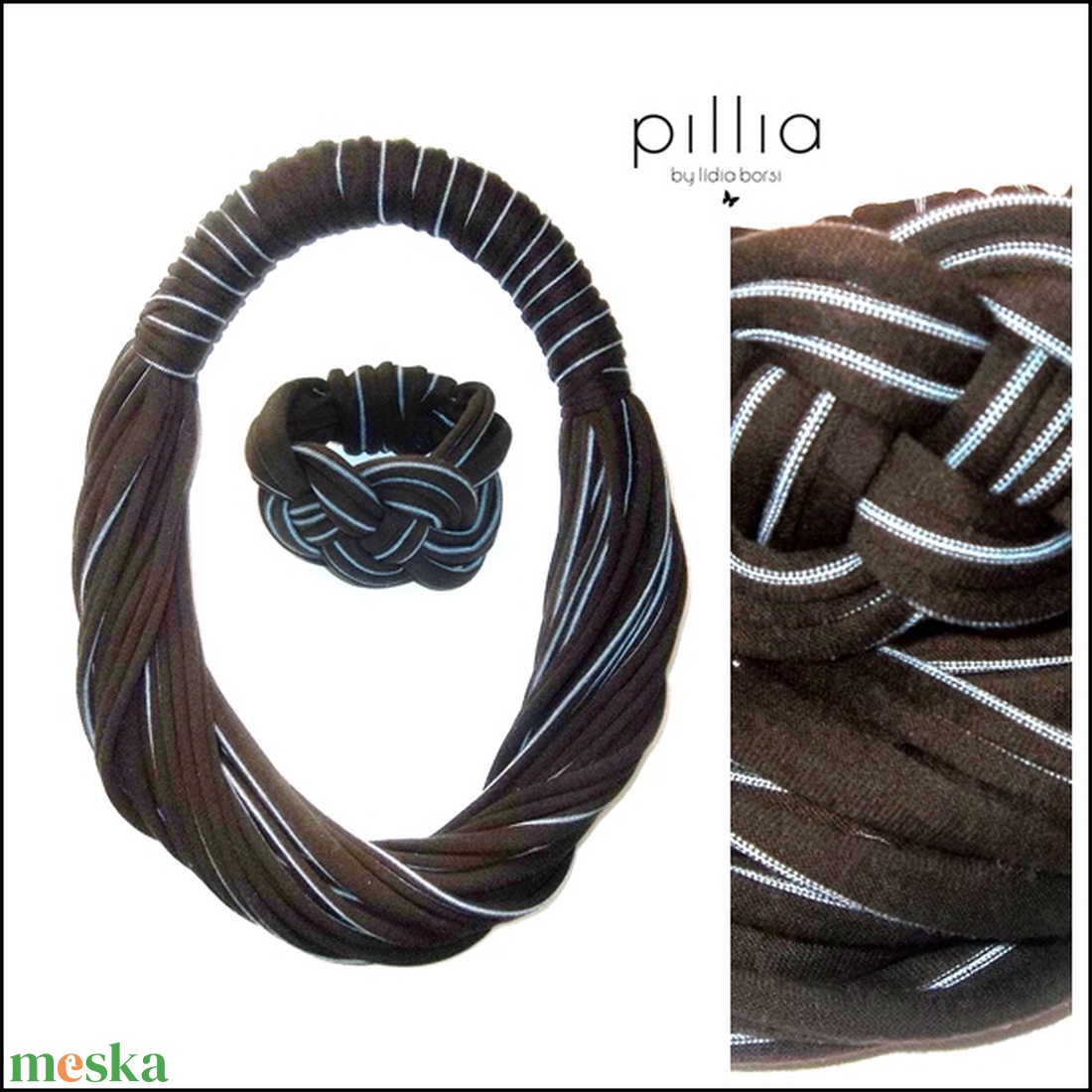 Csokibarna-türkizkék csíkos SPIRAL+KNOTS textilékszer szett - ékszer - ékszerszett - Meska.hu Csokibarna-türkizkék csíkos SPIRAL+KNOTS textilékszer szett - ékszer - ékszerszett - Meska.hu