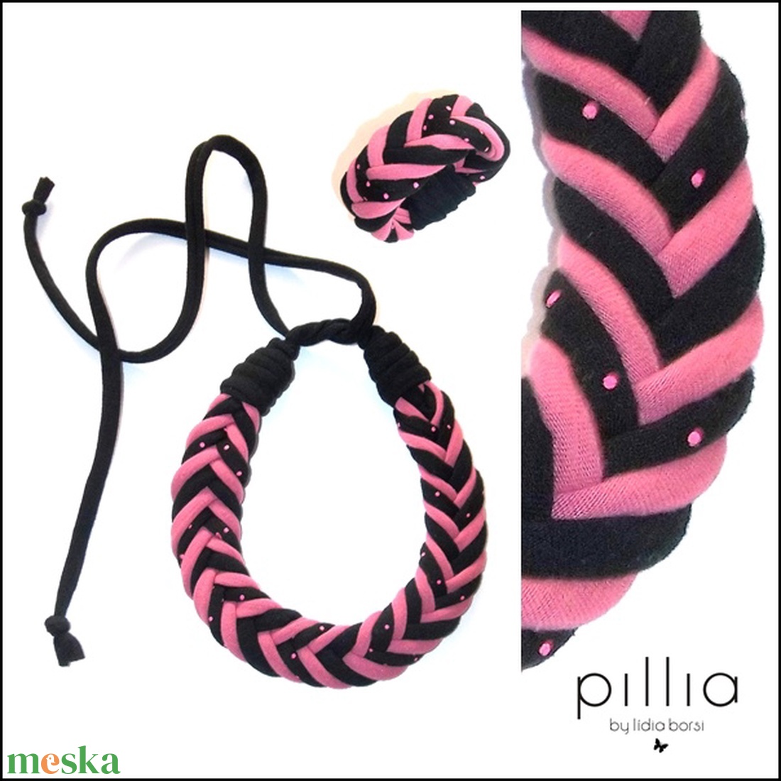 Fekete-pink FISHBONE textilékszer szett - ékszer - ékszerszett - Meska.hu Fekete-pink FISHBONE textilékszer szett - ékszer - ékszerszett - Meska.hu