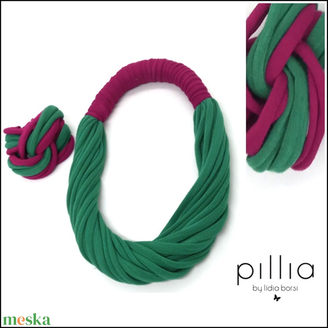 Zöld-magenta SPIRAL textilékszer szett - ékszer - ékszerszett - Meska.hu