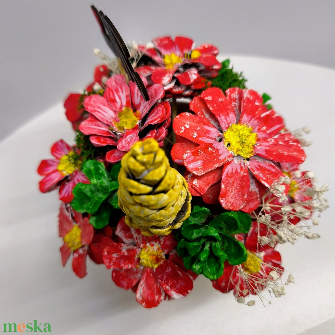  Kézzel festett tobozvirág-dísz kerámia tálban � piros � Anya / Mama felirattal, anyáknapi ajándék - otthon & életmód - virágdekoráció - virágdíszek - asztali virágdísz - Meska.hu