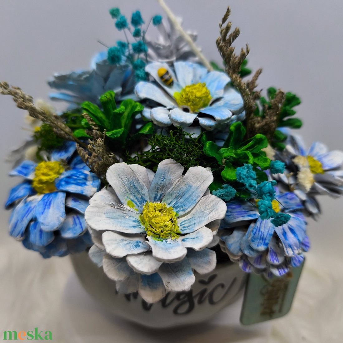 Kézzel festett tobozvirág-dísz kerámia tálban � kék � Anya / Mama felirattal, anyáknapi ajándék - otthon & életmód - dekoráció - asztal és polc dekoráció - asztaldísz - Meska.hu