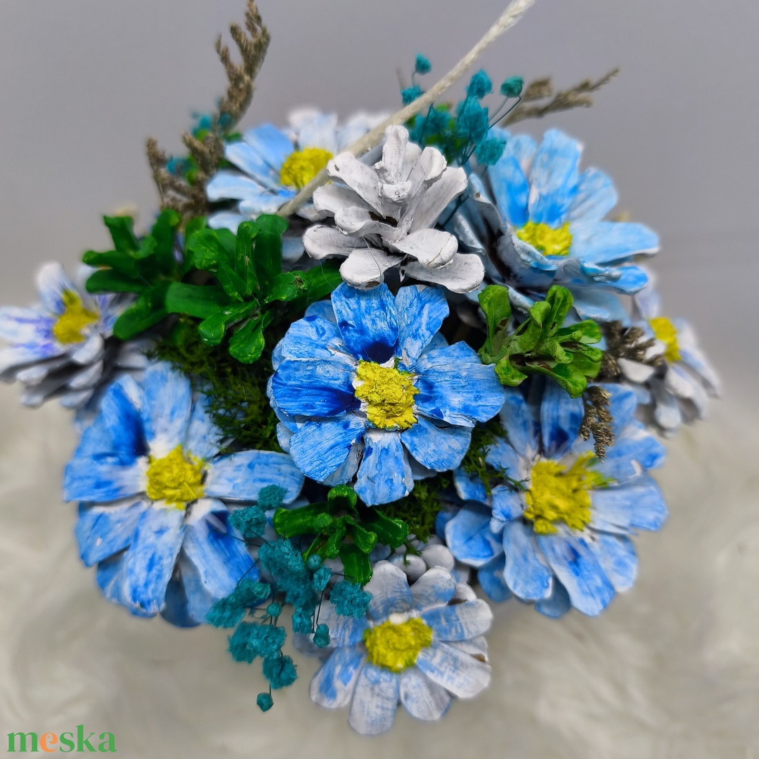 Kézzel festett tobozvirág-dísz kerámia tálban � kék � Anya / Mama felirattal, anyáknapi ajándék - otthon & életmód - dekoráció - asztal és polc dekoráció - asztaldísz - Meska.hu