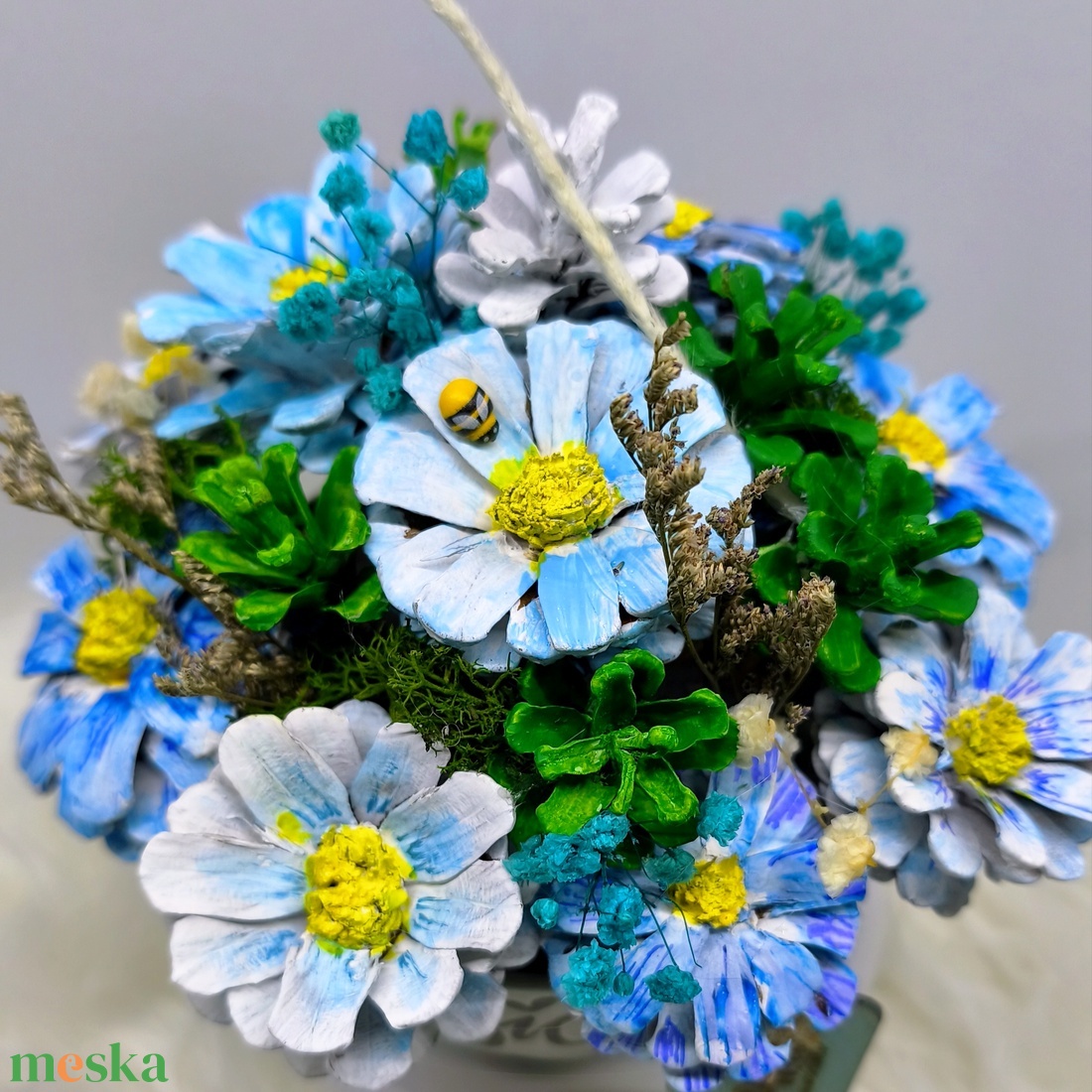 Kézzel festett tobozvirág-dísz kerámia tálban � kék � Anya / Mama felirattal, anyáknapi ajándék - otthon & életmód - dekoráció - asztal és polc dekoráció - asztaldísz - Meska.hu