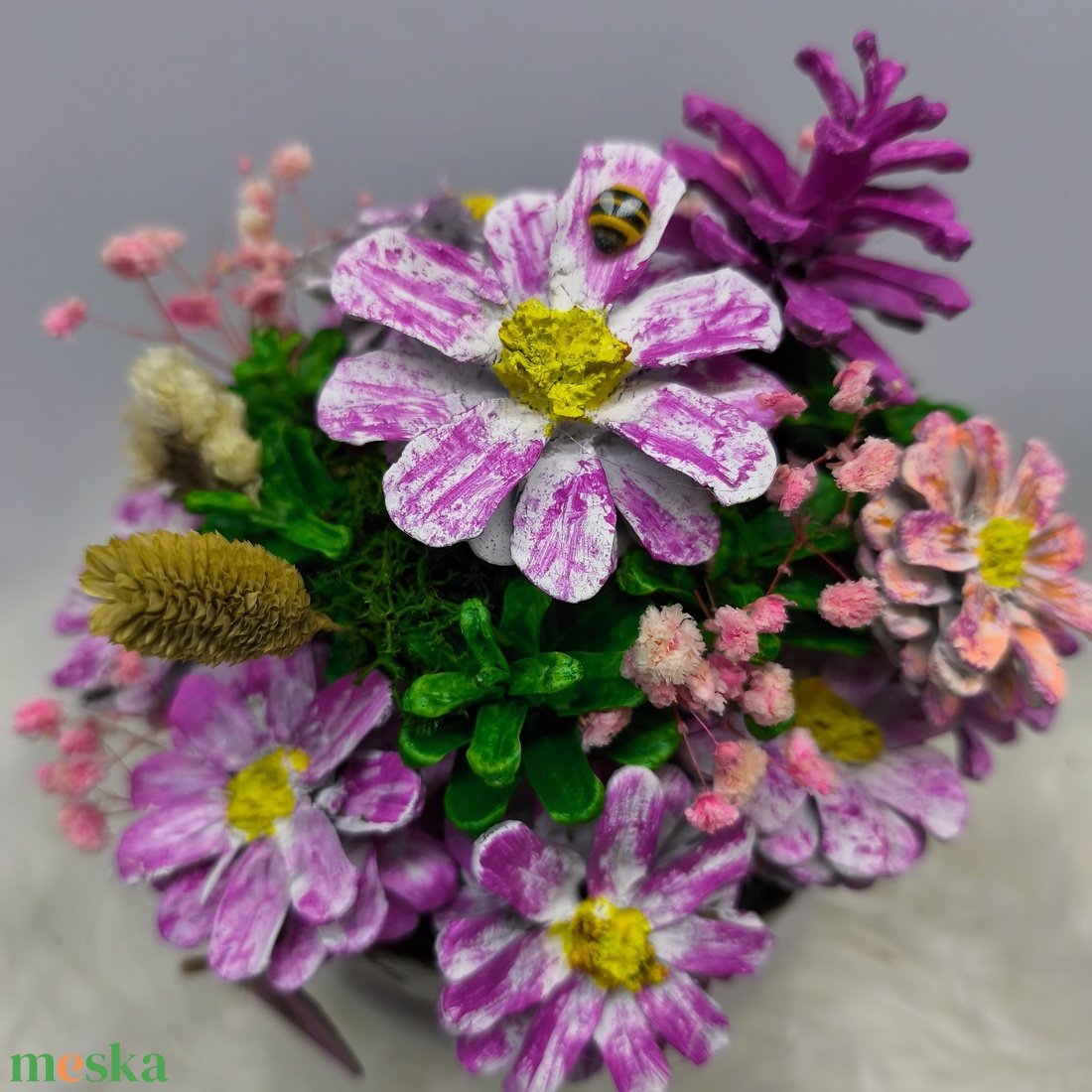  Kézzel festett tobozvirág-dísz kerámia tálban � pink � Anya / Mama felirattal, anyáknapi ajándék - otthon & életmód - virágdekoráció - virágdíszek - asztali virágdísz - Meska.hu