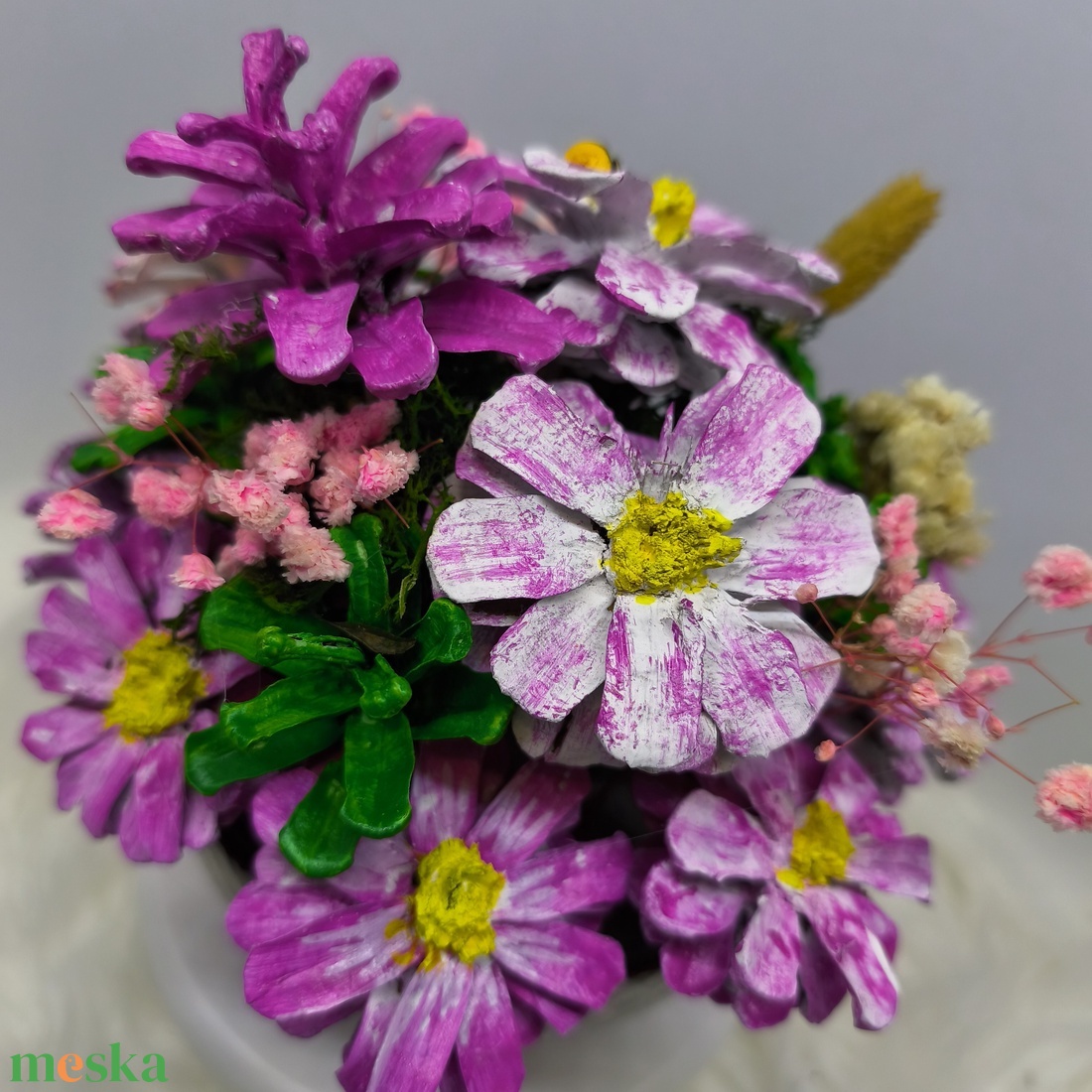  Kézzel festett tobozvirág-dísz kerámia tálban � pink � Anya / Mama felirattal, anyáknapi ajándék - otthon & életmód - virágdekoráció - virágdíszek - asztali virágdísz - Meska.hu