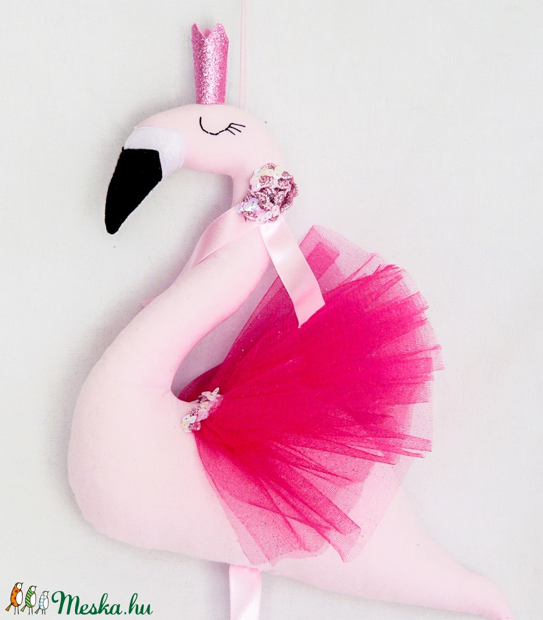 Flamingó - egyedi tervezésű kézműves játék - állat - textíljáték - kislány szobadekoráció - otthon & lakás - dekoráció - Meska.hu