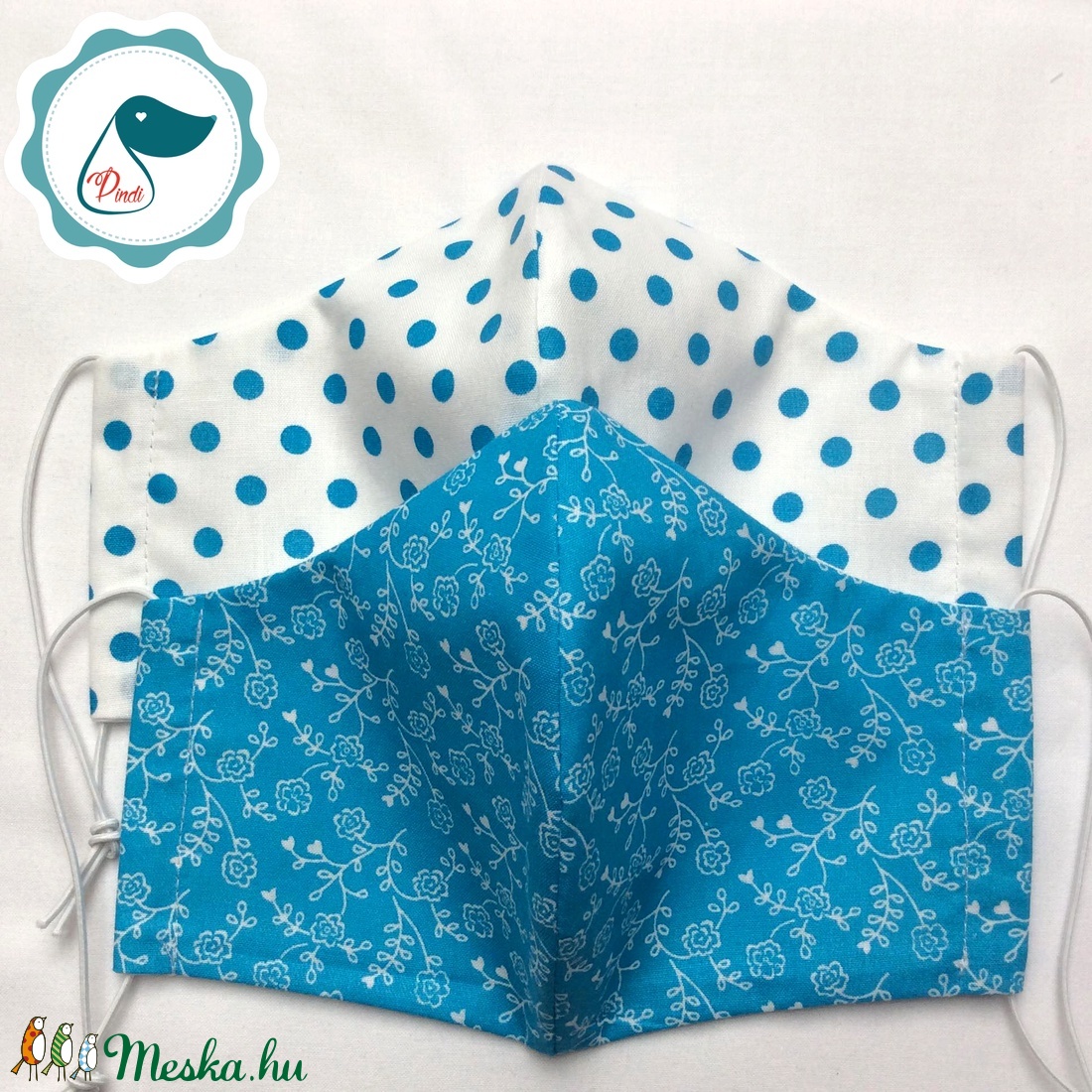 Egyedi 2db szájmaszk -türkiz kék színű felnőtt női és teenager szájmaszk - textil szájmaszk - egészségügyi szájmaszk -  - Meska.hu