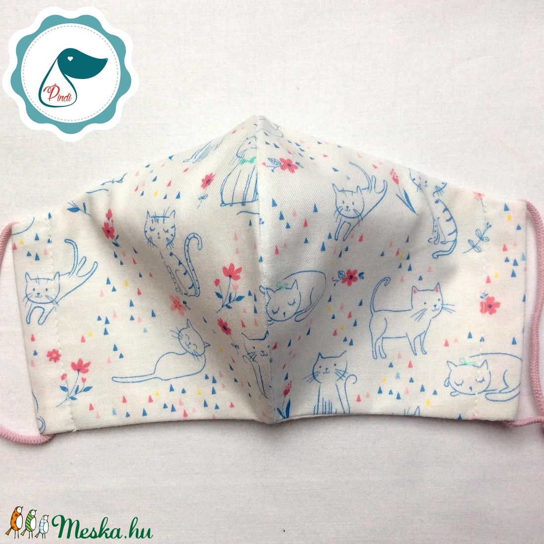 Egyedi cica mintás - kiskamasz - textil szájmaszk - egészségügyi szájmaszk - mosható szájmaszk -  - Meska.hu