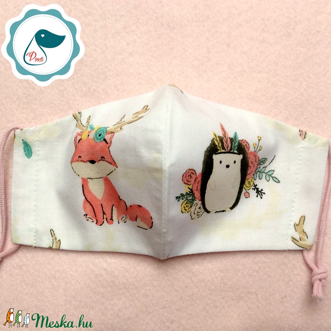 Egyedi róka mintás -  gyerek szájmaszk - textil szájmaszk  - mosható szájmaszk - gyerek - gyerek - Meska.hu