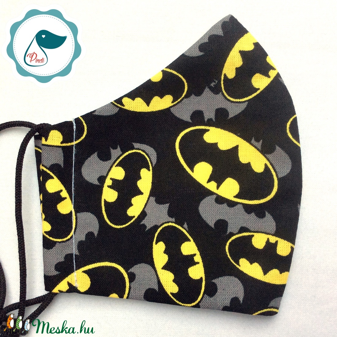 Egyedi batman logo mintás - prémium gyerek  szájmaszk - textil szájmaszk - egészségügyi szájmaszk - mosható szájmaszk - maszk, arcmaszk - gyerek - Meska.hu