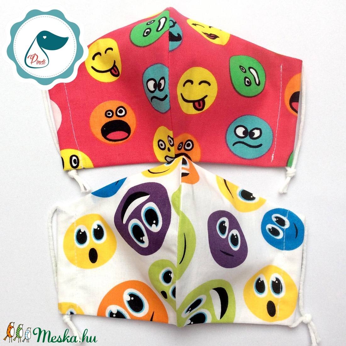 2 db smile mintás maszk - kiskamasz arcmaszk - textil szájmaszk - egészségügyi szájmaszk - mosható szájmaszk - gyerek - gyerek - Meska.hu