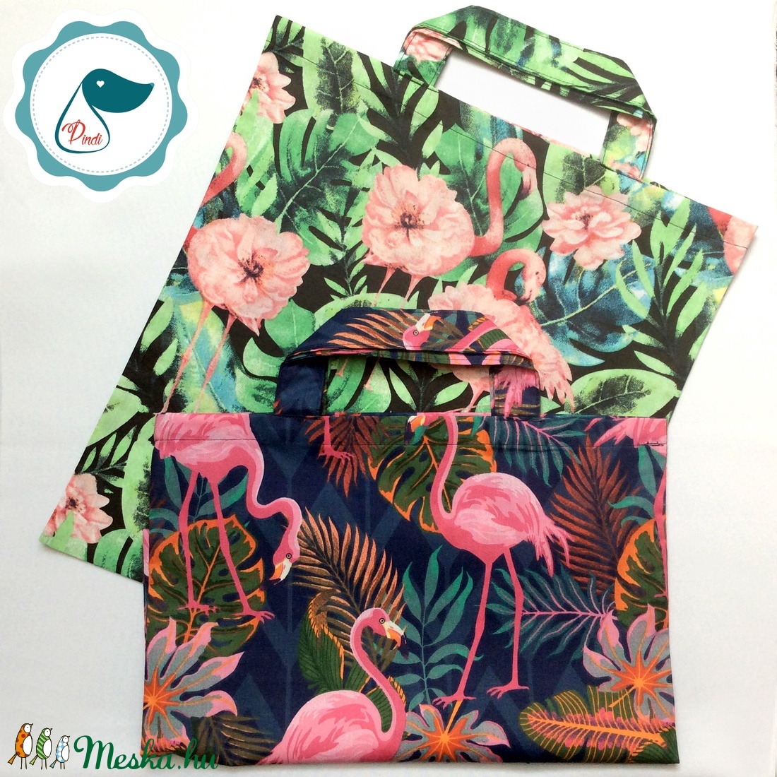 Szatyor - flamingós mintás textil táska - bevásárló táska  - egyedi bevásárló szatyor - textil szatyor - mosható szatyor - táska & tok - bevásárlás & shopper táska - shopper, textiltáska, szatyor - Meska.hu