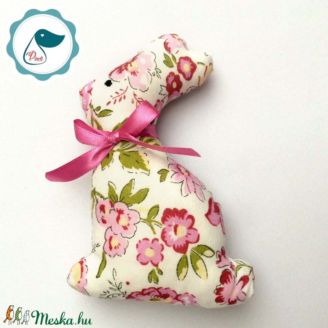 Nyuszi - rózsaszín virágos egyedi tervezésű kézműves játék - textiljáték -  húsvéti nyúl         - játék & sport - plüssállat & játékfigura - nyuszi - Meska.hu