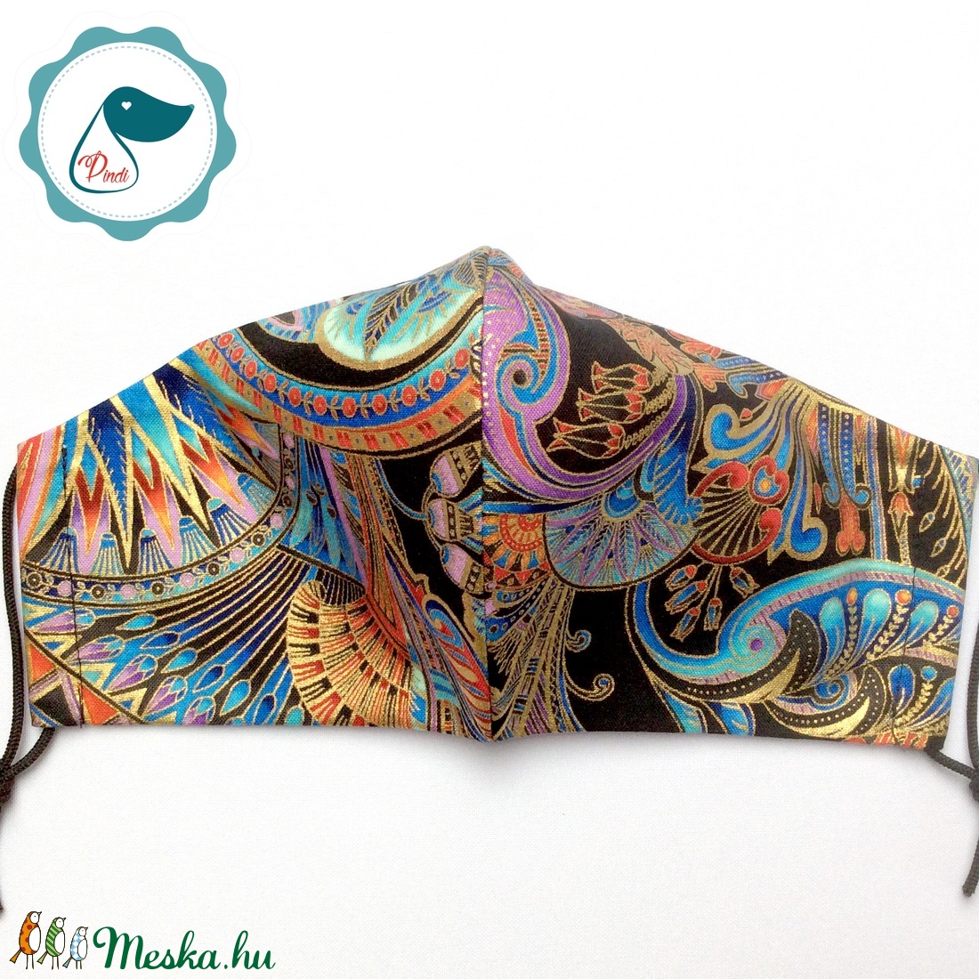 Egyedi exluziv arany,mintás textil - felnőtt női és teenager arcmaszk - keleti motívumok - egészségügyi szájmaszk - női - női - Meska.hu