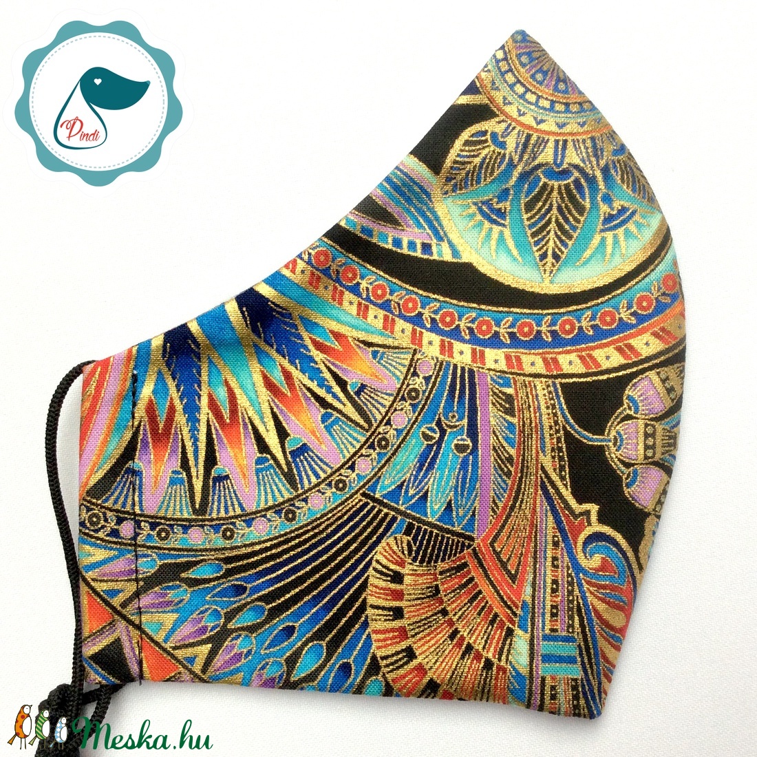 Egyedi exluziv arany,mintás textil - felnőtt női és teenager arcmaszk - keleti motívumok - egészségügyi szájmaszk - női - női - Meska.hu