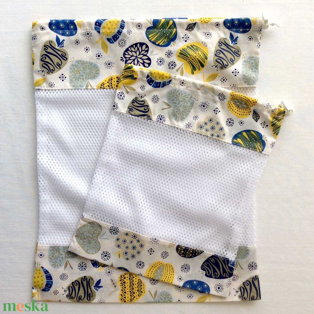 Egyedi alma mintás gyümölcs zsák - bevásárló textil zsák - 2 részes szett - újra zacskó - zöldség gyümölcs zsák - táska & tok - bevásárlás & shopper táska - kenyeres zsák - Meska.hu