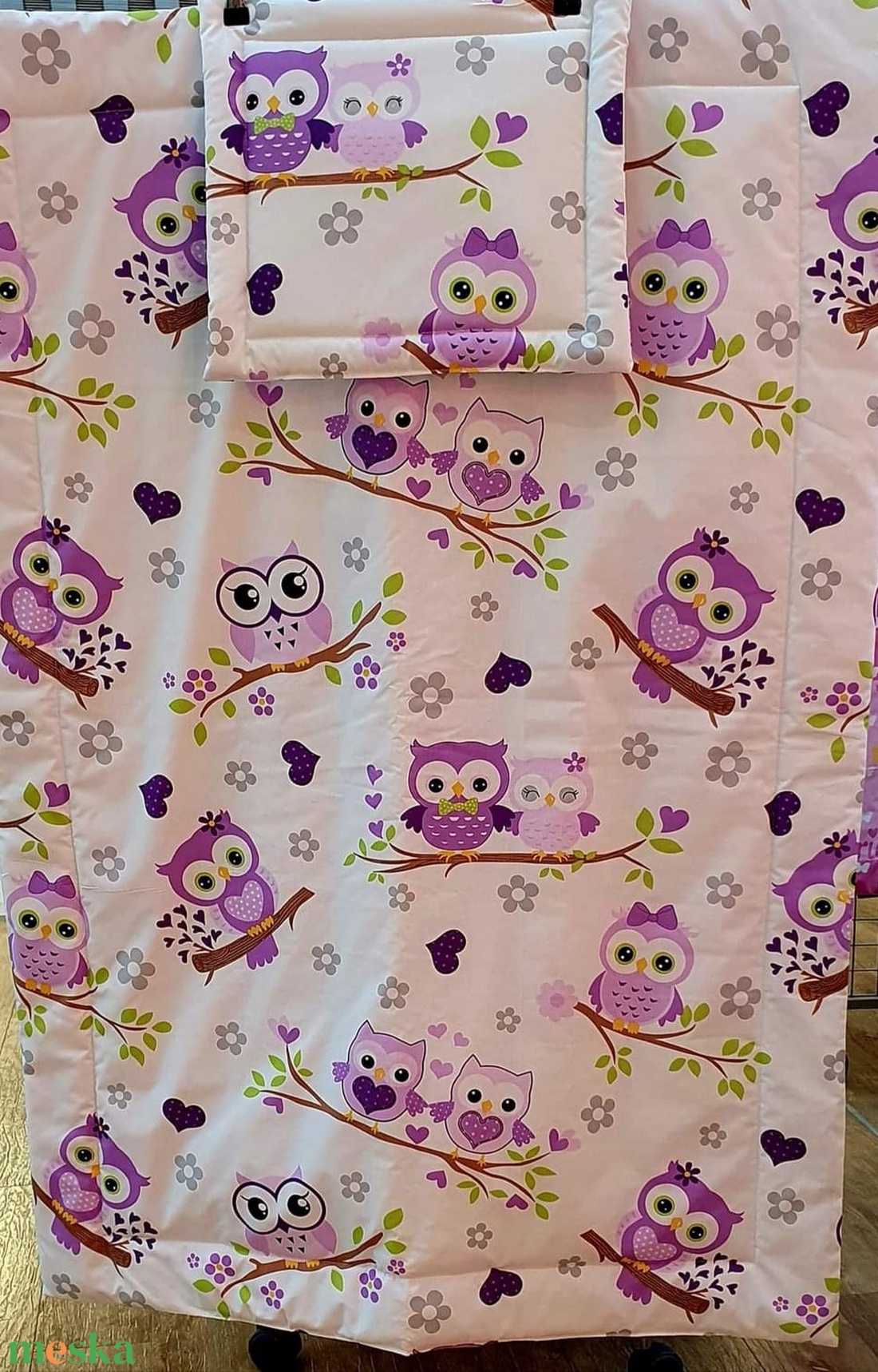 Ovis ágynemű - bagoly mintás ovis takaro és párna szett - játék & sport - ovis felszerelés - ovis ágynemű - Meska.hu