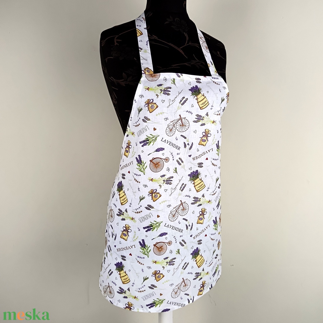 Egyedi kötény levendula vintage stílusú mint�s  - otthon & életmód - konyhafelszerelés, tálalás - konyhai textil - kötény - Meska.hu