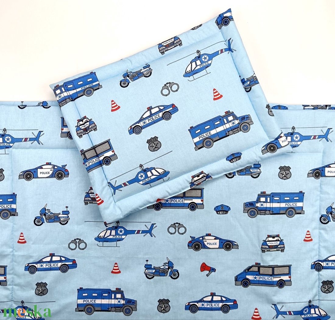  2db Ovis ágynemű garnitúraszett rendőrautó-nyuszis motoros -  mintás ovis takaró és párna szett - játék & sport - ovis felszerelés - ovis ágynemű - Meska.hu